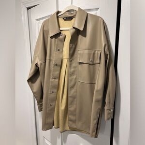 Zara Taupe Vegan Leather Shirt Jacket
